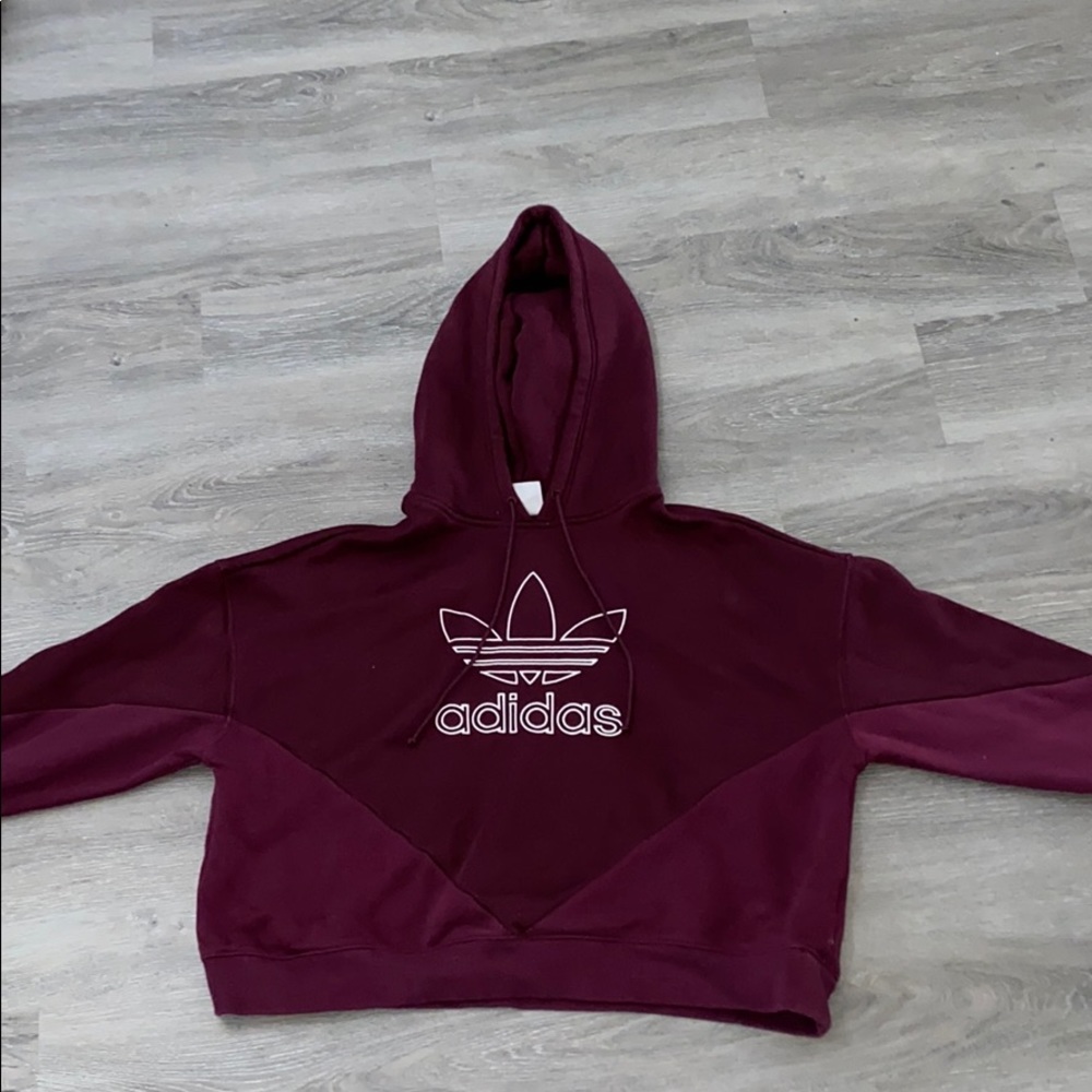 Red and burgundy adidas crop sweatshirt